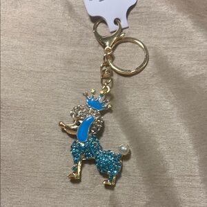 Sparkling Poodle Keychain with Crown - Blue and Gold